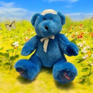 Hanukkah Bear Charming Blue Teddy Bear with White Ribbon & kippah